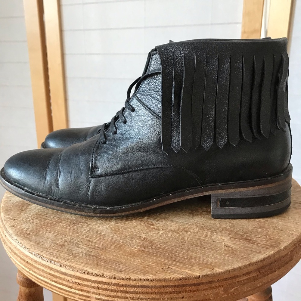 SALE Freda Salvador black leather fringed bootie